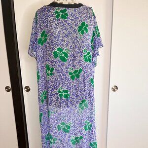 Vintage 1960s Chiffon Purple and Green Floral Dress
